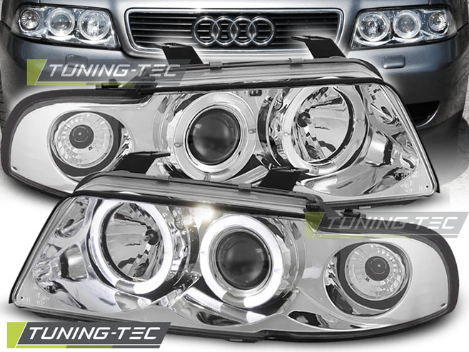 Audi A4 B5 94-98 - Přední světla ANGEL EYES - Chromová