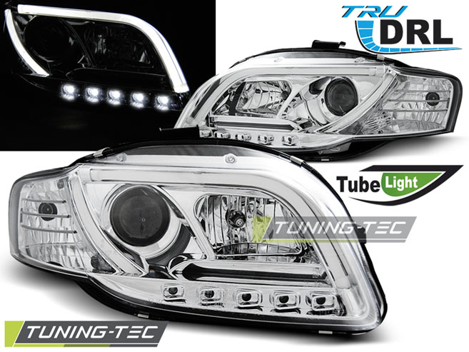 Audi A4 B7 04-08 - Přední světla TUBE LIGHT LED DRL - Chromová