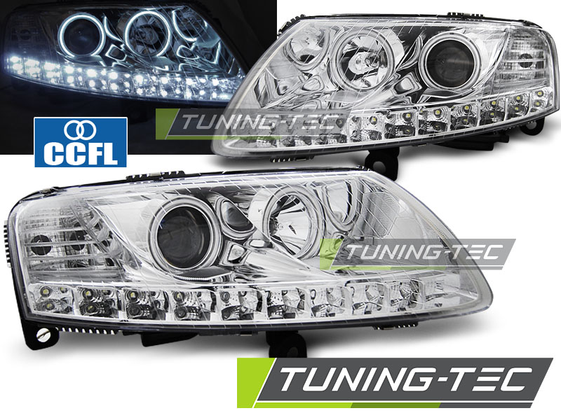 Audi A6 C6 04-08 - Přední světla ANGEL EYES CCFL - Chromová