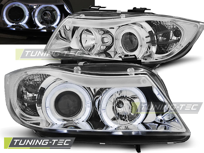 BMW 3 E90/E91 05-08 - Přední světla ANGEL EYES - Chromová Sedan/Combi