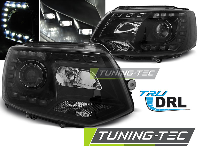 VW T5 10-15 - Přední světla TRUE DRL - Černá