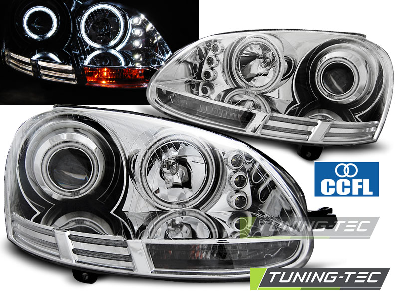 VW Golf 5 03-09 - Přední světla Angel Eyes CCFL - Chromová
