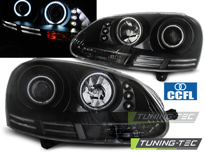 VW Golf 5 03-09 - Přední světla Angel Eyes CCFL - Černá