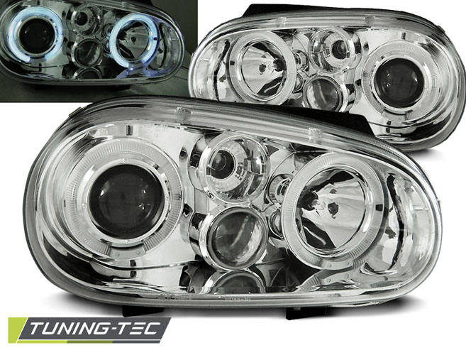 VW Golf 4 97-06 - Přední světla Angel Eyes - Chromová