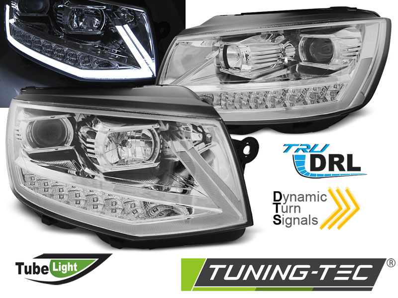 VW T6 15-19 - Přední světla TUBE LIGHT LED SEQ DRL - Chromová