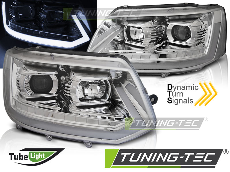 VW T5 10-15 - Přední světla TUBE LIGHT LED T6 LOOK - Chromová