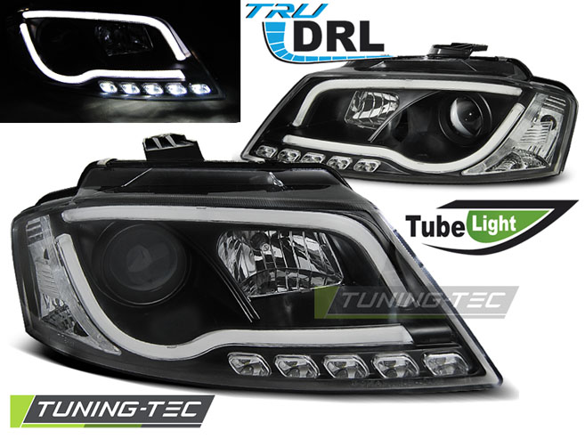 Audi A3 8P 08-12 - Přední světla TUBE LIGHT DRL - Černá
