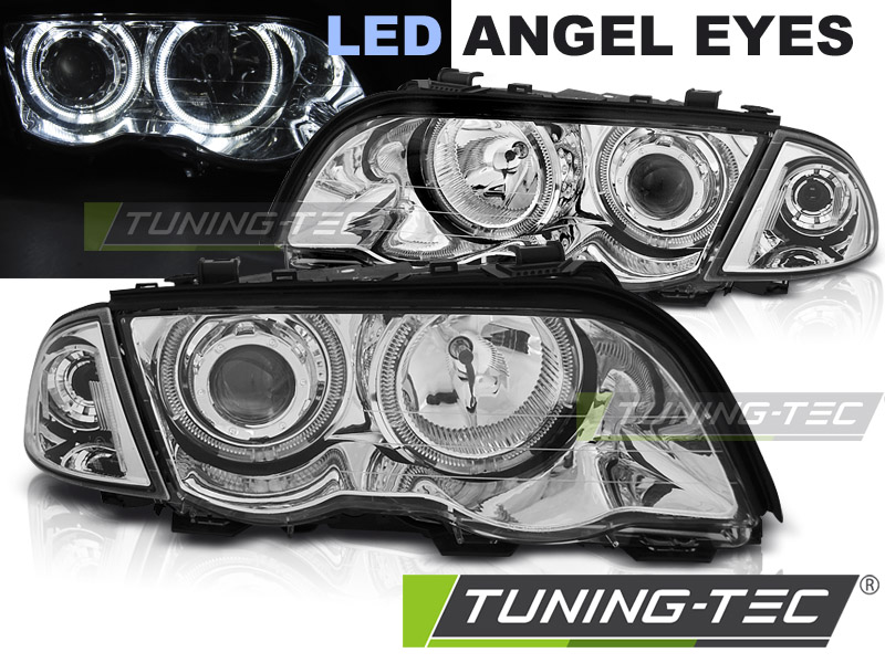 BMW 3 E46 98-01 - Přední světla LED ANGEL EYES - Chromová Sedan/Combi
