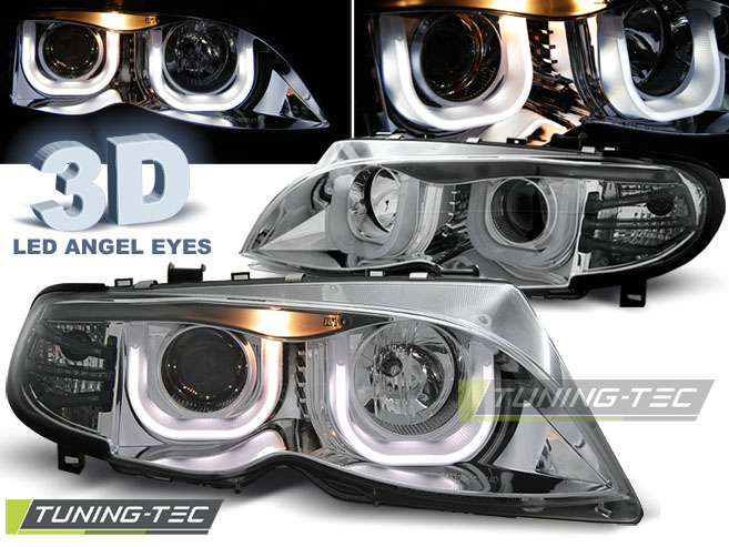BMW 3 E46 01-05 - Přední světla ANGEL EYES 3D - Chromová Sedan/Combi