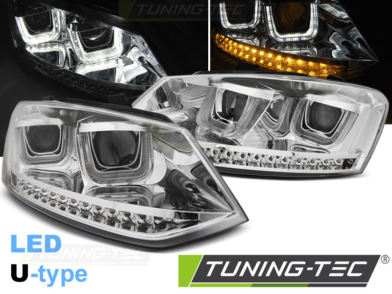 VW Polo 6R 09-14 U-TYPE LED - Přední světlo - Chromové