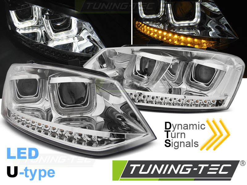 VW Polo 6R 09-14 U-TYPE LED SEQ - Přední světlo - Chromové