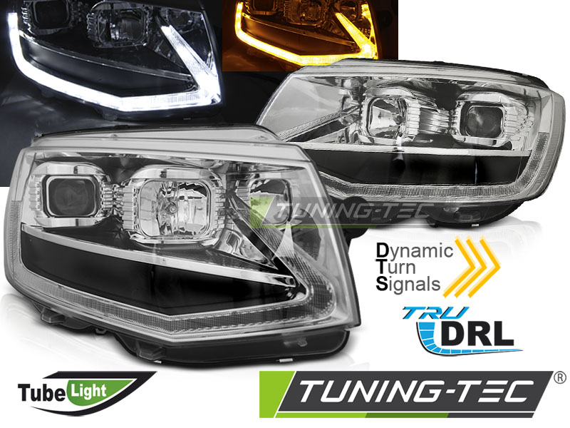 VW T6 15-19 - Přední světla TUBE LIGHT DRL SEQ - Chromová