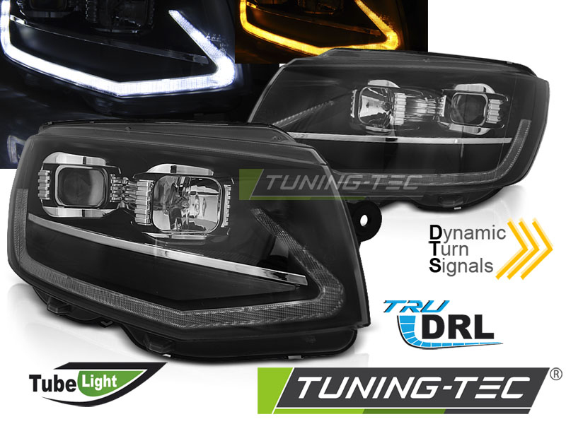 VW T6 15-19 - Přední světla TUBE LIGHT DRL SEQ - Černá