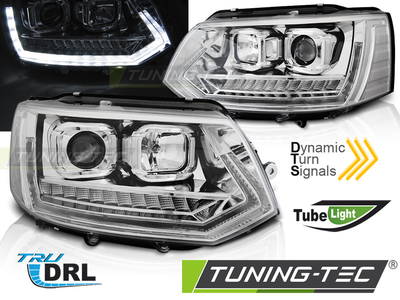 VW T5 10-15 - Přední světla TUBE LIGHT DRL SEQ - Chromová