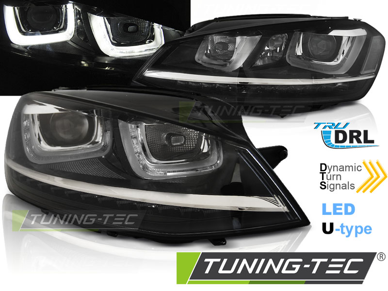 VW Golf 7 12-17 - Přední světla U-LED LIGHT DRL - Černá