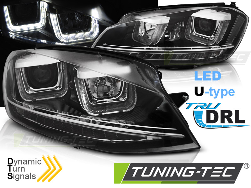 VW Golf 7 12-17 - Přední světla U-LED LIGHT DRL BLACK SEQ - Černá