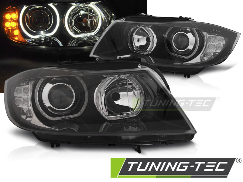 BMW 3 E90/E91 05-08 - Přední světla ANGEL EYES LED IDICATOR- Černé Sedan/Combi