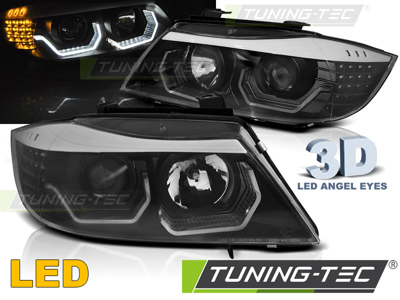 BMW 3 E90/E91 05-08 - Přední světla ANGEL EYES LED 3D - Černá Sedan/Combi