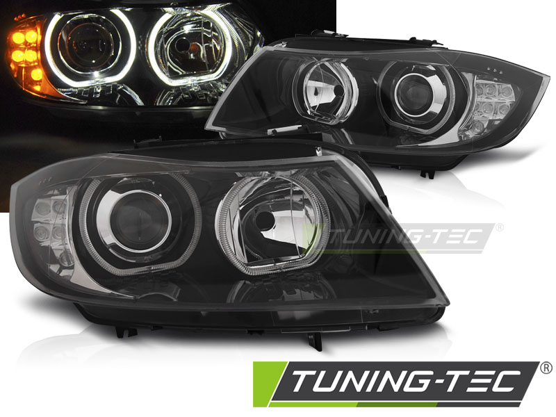 BMW 3 E90/E91 05-11 - Přední světla ANGEL EYES LED INDICATOR - Černé Sedan/Combi