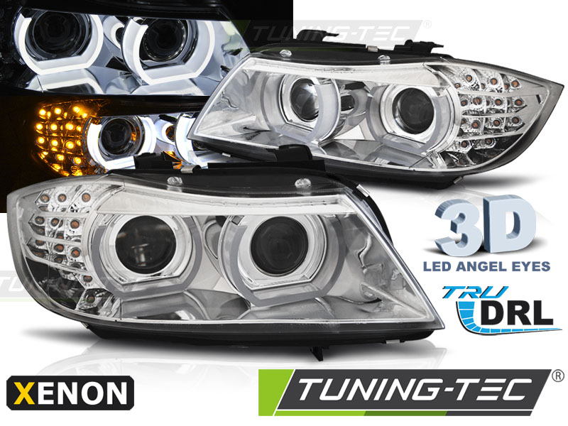 BMW 3 E90/E91 09-11 - Přední světla ANGEL EYES XENON DRL LED - Chrom Sedan/Combi