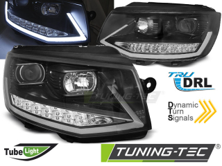 VW T6 15-19 - Přední světla TUBE LIGHT LED SEQ DRL - Chromová/černá