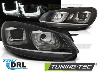 VW Golf 6 08-13 - Přední světla U-LED LIGHT DRL BLACK CHROME LINE - Černá