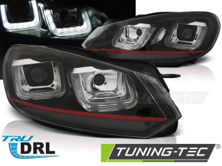 VW Golf 6 08-13 - Přední světla U-LED LIGHT DRL BLACK RED LINE - Černá